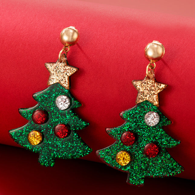 Christmas Tree Rhinestone Resin Stud Earrings Christmas Star Earrings