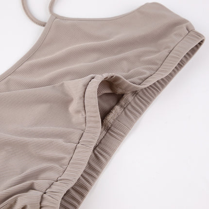 Wholesale Women's Niche Brown Knitted Suspender Shorts Three-piece Set