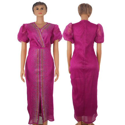 Wholesale African Women's Dress Elastic V-Neck Maxi Dress