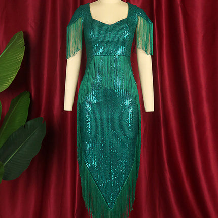 Bankett-unregelmäßiges reizvolles Troddel-Pailletten-Kleid der Großhandelsfrauen