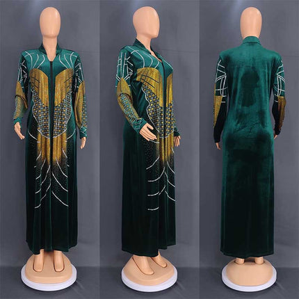 Wholesale Muslim Women's Robe Ironing Rhinestone Long Sleeve Dress