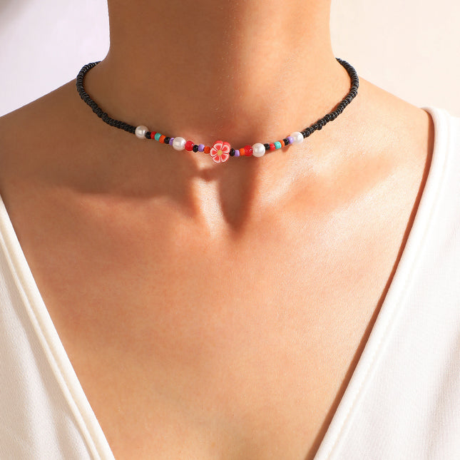 Böhmische schwarze Perlen- und Reisperlen-Halskette im Großhandel