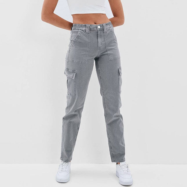 Jeans casuales de algodón para mujer con botones lavados