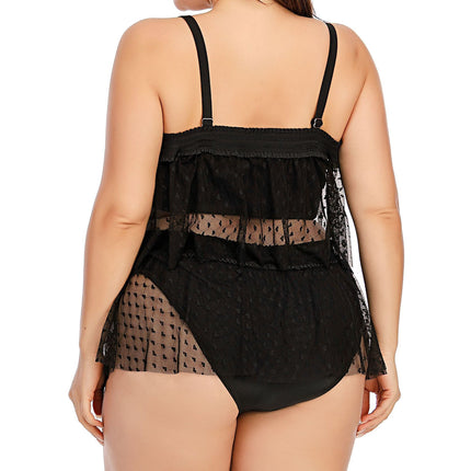 Wholesale Women's Mesh Stitching Large Size Off Shoulder Split Swimsuit