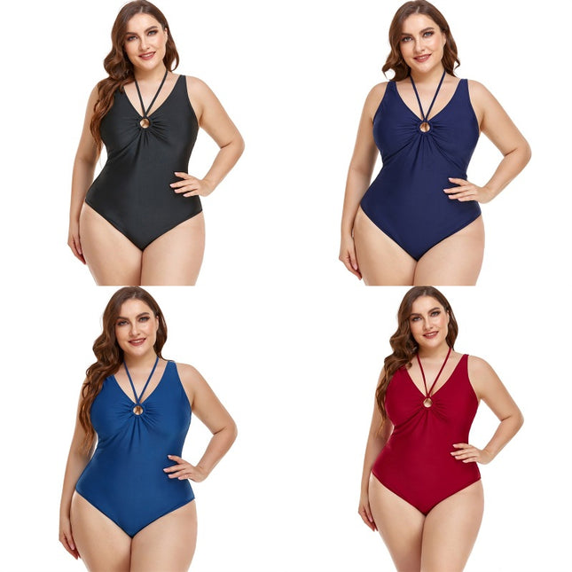 Ladies Sling Bikini Solid Color One-piece Plus Size Swimsuit