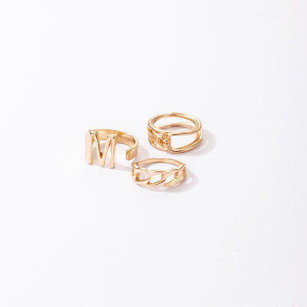 Letter M Alloy Hollow Three-Piece Ring Set