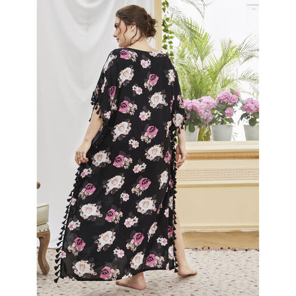Wholesale Muslim Ladies Plus Size Pajamas Loose Printed Short Sleeve Long Nightgown
