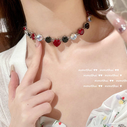 Collar de Perlas Rombo Rojo 18K Chapado en Oro Circón Antiguo