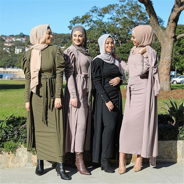 Cárdigan musulmán de color sólido para mujer de Oriente Medio