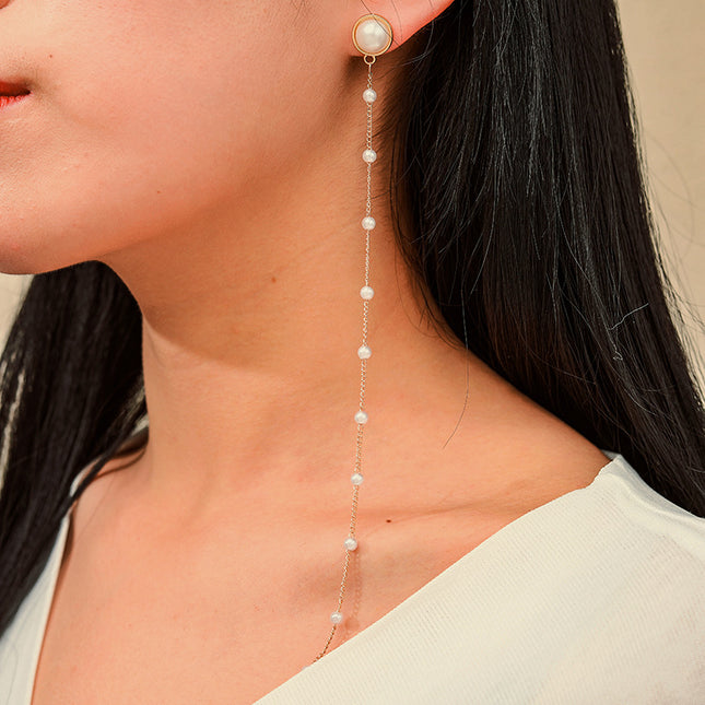 Pearl Embellished Tassel Earrings