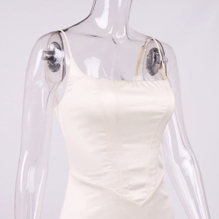 Sexy Korsett-Rucksack-Hüfte-Riemenkleid aus Satin mit quadratischem Ausschnitt für Damen
