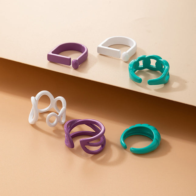 Mehrfarbiger Sprühlack unregelmäßiger Ring Set Farbpersönlichkeit geometrischer Kombinationsring