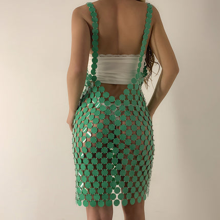 Sexy Hollow Sequin Body Chain Open Backpack Hip Fish Scale Dress