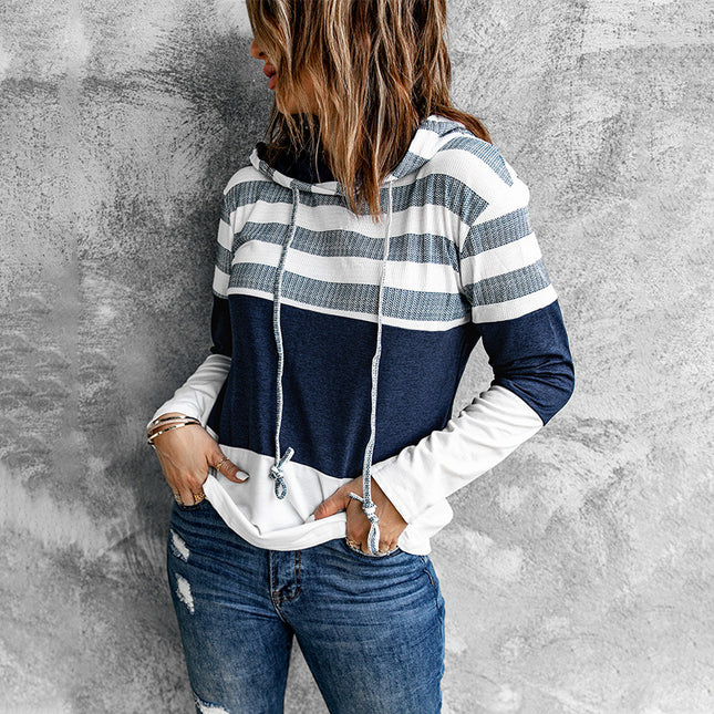 Sudadera con capucha casual de manga larga en color contrastante