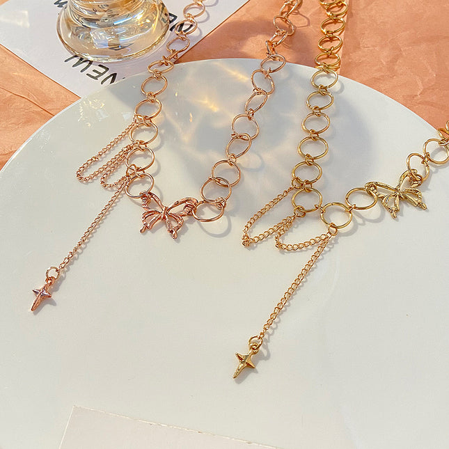 Fashion Hollow Butterfly Tassel Clavicle Chain Necklace