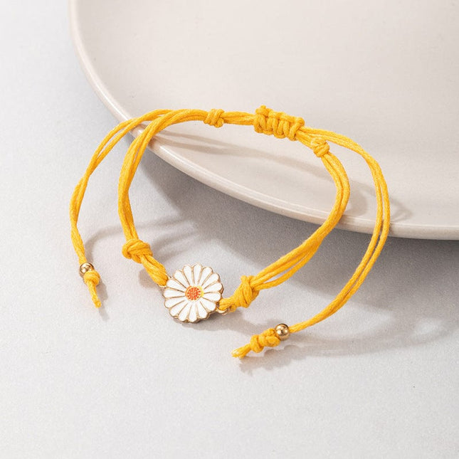 Gelbes geflochtenes Seil im pastoralen Stil, kleine Gänseblümchen-Blumen, einlagiges Fußkettchen