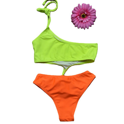 Wholesale Children's One-Shoulder Tie Backless One-Piece Swimsuit