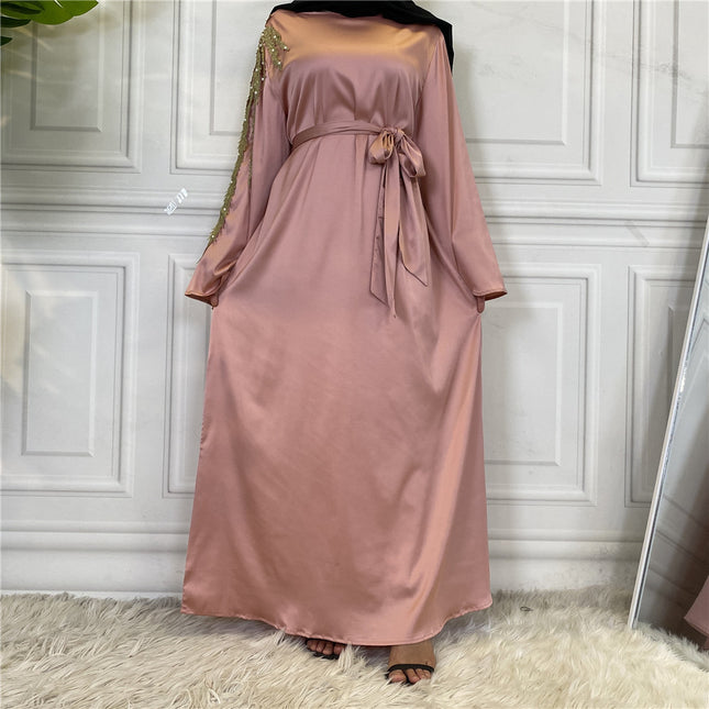 Vestido Abaya de Dubái de Oriente Medio con panel de perlas para mujer