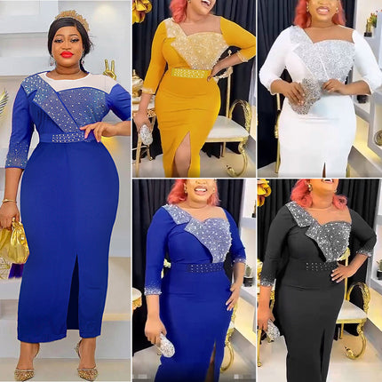 Wholesale African Plus Size Ladies Package Hip Pencil Dress With Belt