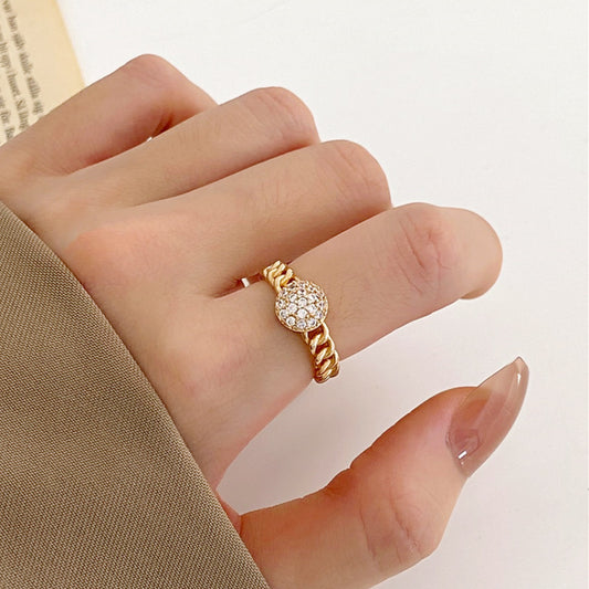 Rhinestone Round Ring Fashion Braided Twist Index Finger Ring