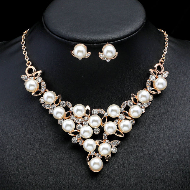 Conjunto de aretes y collar de perlas Joyería de boda nupcial de moda femenina