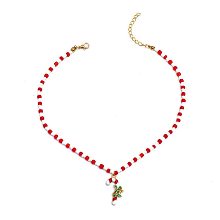Christmas Gift Red Rice Beads Cane Clavicle Chain Necklace