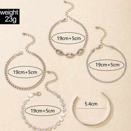 Chain Geometric Disc Temperament Fashion 5-Piece Bracelet Set