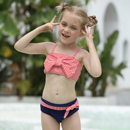 Badeanzug für Kinder Gestreifter zweiteiliger Bikini mit Schleife und offenem Rücken