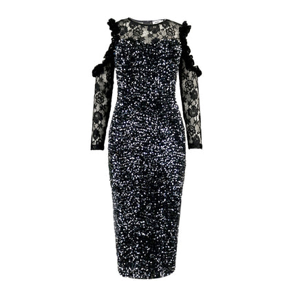 Fall Ladies Strapless Sequin Lace Stitching Wrap Hip Dress