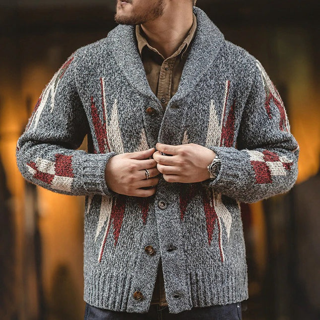 Chaqueta gruesa de cuello de solapa de suéter de manga larga de otoño invierno para hombre