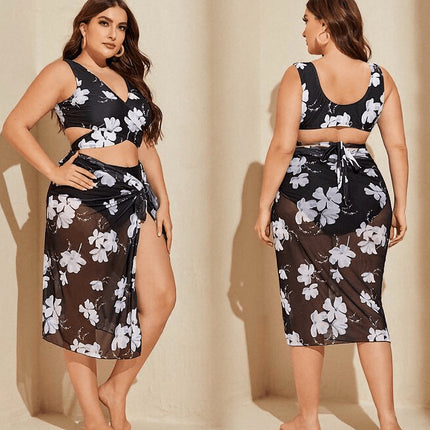 Wholesale Ladies Three Piece Swimsuit Printed Plus Size Swimsuit