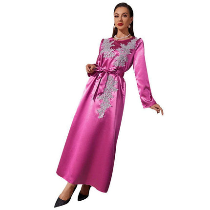 Wholesale Women's Round Neck Long Sleeve High Waist Embroidered Dress