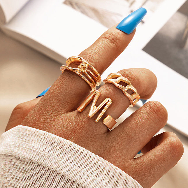 Letter M Alloy Hollow Three-Piece Ring Set