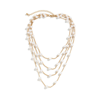 Collar de perlas de imitación en forma de collar de cadena de metal simple