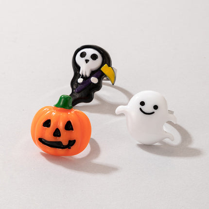 Ghost Orange Pumpkin Black Horror Ghost Halloween Fun Ring Set 3 Piece