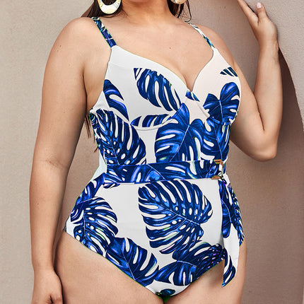 Wholesale Ladies Plus Size Printed Triangle One-Piece Backless Swimsuit