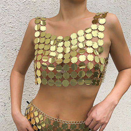 Einfache und sexy Bikini-Disc-Kleidung, kreative Tanktop-Pailletten-Körperkette