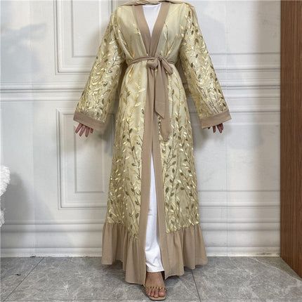 Tie Cardigan Embroidered Muslim Sequined Robe