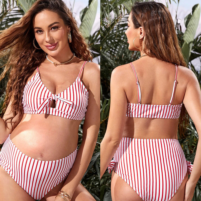 Schwangerschafts-Badeanzug Zweiteiliger Badeanzug mit Bikini-Streifen