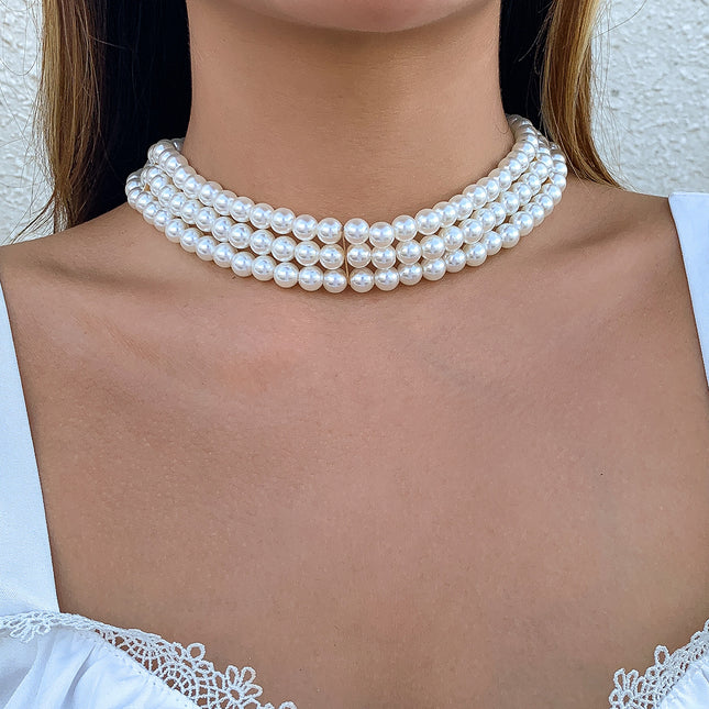 Wholesale Trendy Layered Clavicle Choker Pearl Beaded Necklace