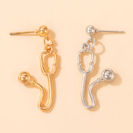 Gold and Silver Stethoscope Earrings Personality Irregular Geometric Stud Earrings