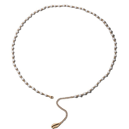 Pearl Beaded Chain Single Layer Waist Chain Geometric Shell Pendant Waist