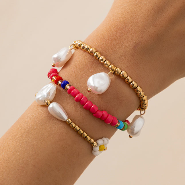 Einfaches Imitations-Perlen-Blumen-Korn-Armband-Set