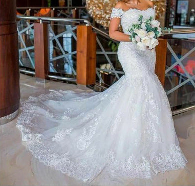 Wholesale Bride Off Shoulder Slim Fit Mermaid Trailing Wedding Dress