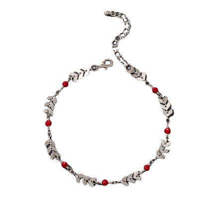 Wholesale Simple Silver Airplane Chain Red Beads Single Layer Anklet