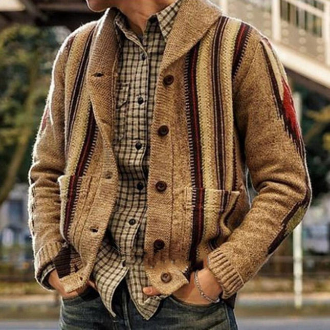 Chaqueta de cuello de solapa de suéter de manga larga de otoño invierno para hombre