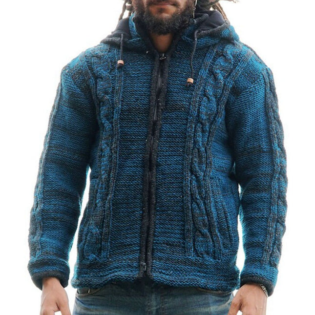 Wholesale Men's Autumn Winter Zipper Cardigan Hooded Sweater Jacket