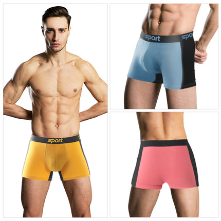 Wholesale Men's Cotton Mid Waist Color Block Boxer Briefs Underwear