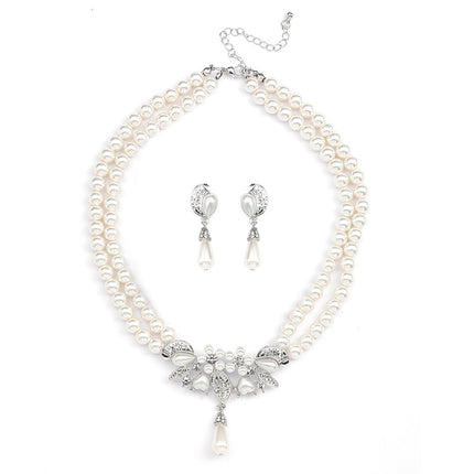Layered Pearl Necklace Earrings Two-Piece Bridal Dress Accessories Jewelry
