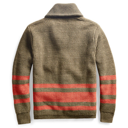 Wholesale Men's Lapel Button Cardigan Striped Jacquard Knit Sweater Jacket